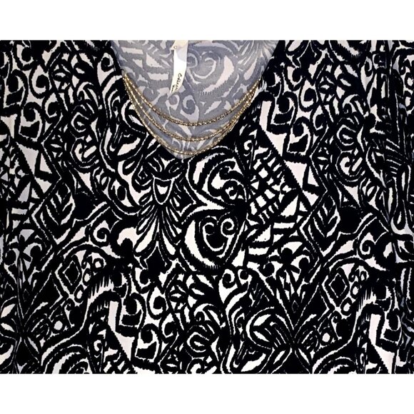NY Collection Shirt Womens 1X Black White V-Neck Chain Trim Tunic High Low Plus - Picture 2 of 10